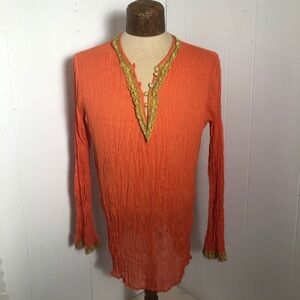 Womens Orange and Gold Krinkle Blouse.Large